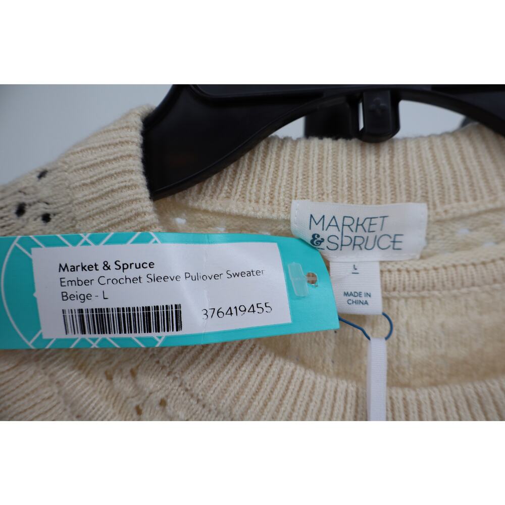 NEW Market & Spruce Sweater Cream Beige Knit Pointelle Long Sleeve Size L - Picture 3 of 3